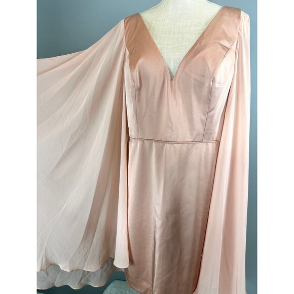 Ieena for Mac Duggal Blush Cape Sleeve V-Neck Fitted Dress 55358 Size 12 - Picture 8 of 13